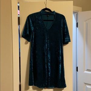 Blue crushed velvet dress